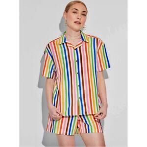 Target Pride Rainbow Stripe Button Up Short Sleeve shirt shorts Set